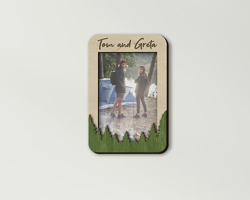 Mr.Carpenter Store Personalized photo frame with a forest outline Single 10x12cm photo Custom color