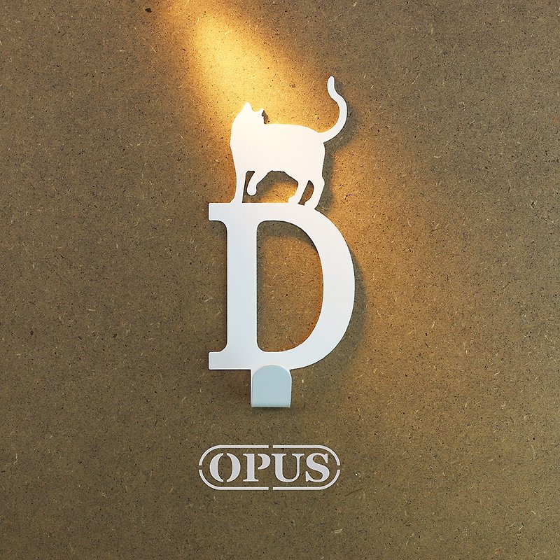 【OPUS Dongqi Metal Works】When the cat meets the letter D - Hook (Elegant White) HO-ca10-D(W) - ตกแต่งผนัง - โลหะ ขาว