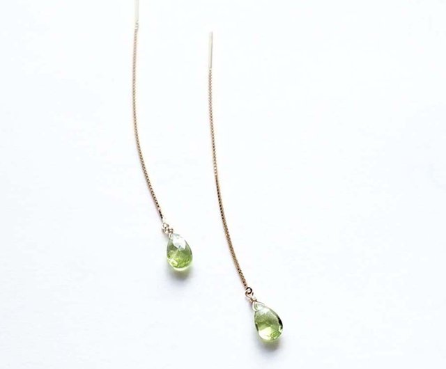 K18 High Quality Peridot Pear Shave Venetian Chain Earrings