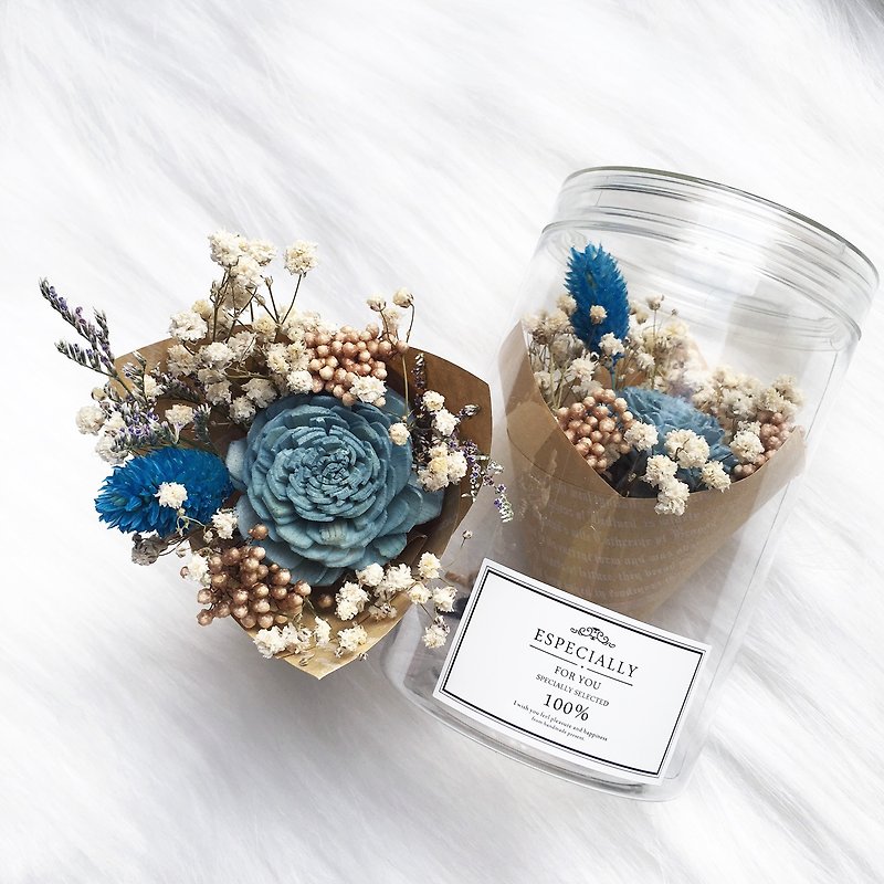 海藍色 文青木玫瑰乾燥花束罐 聖誕禮物 乾燥花瓶 捧花禮 回禮 - 乾燥花/永生花 - 植物．花 多色