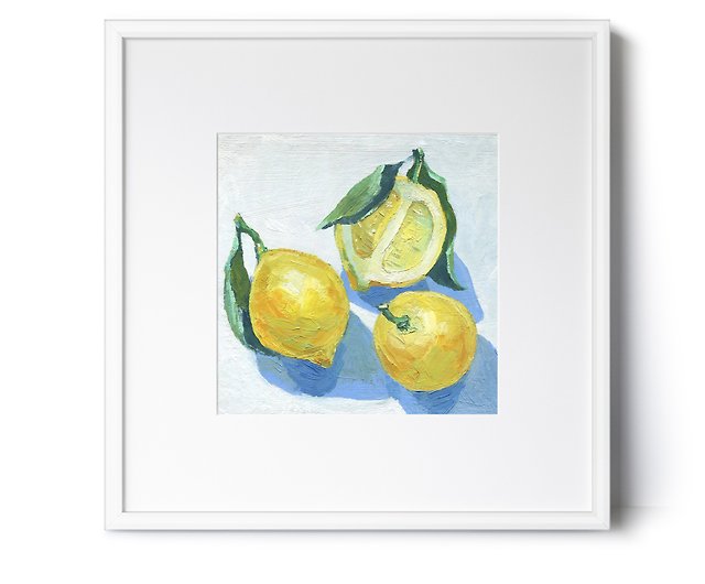レモンオリジナル油絵現代美術現代美術レモン柑橘類絵画 - ショップ 