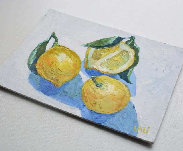 レモンオリジナル油絵現代美術現代美術レモン柑橘類絵画