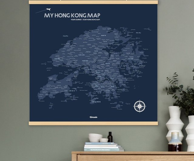 My Map Hong Kong Hong Kong Map-Hong Kong Map-Exclusive Hong Kong Wooden Frame Poster-Navy  Blue (Customized Gift) - Shop Umade Posters - Pinkoi