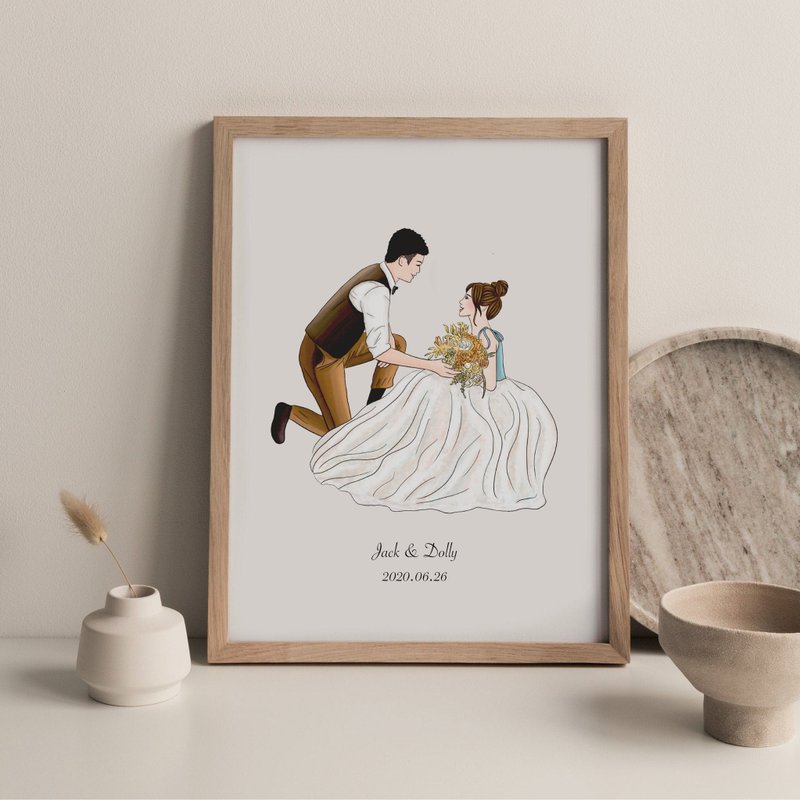 【Customized】Wedding illustration frame| E-file| Wedding small things| - Customized Portraits - Paper White