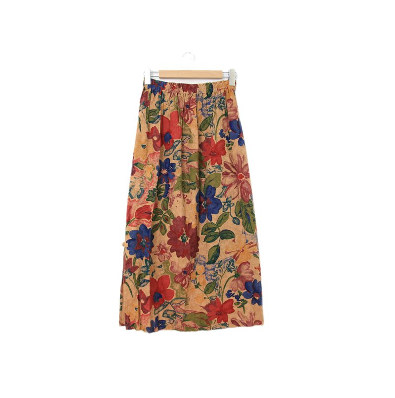 Back to Green-復古長裙 水彩花卉 M-15//vintage skirt - 裙子/長裙 - 棉．麻 