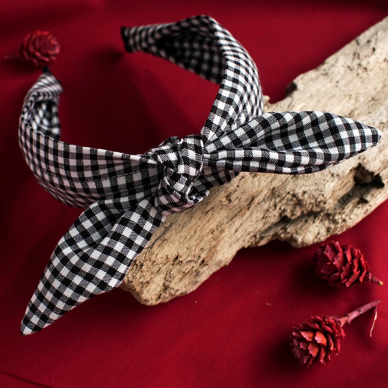 Valentines Gift- Black White Check Headband - Headbands - Cotton & Hemp Black