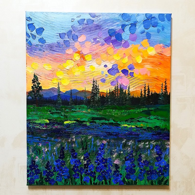 Textured Acrylic Painting Sunset Landscape Art Wall Decoration - 壁貼/牆壁裝飾 - 壓克力 多色
