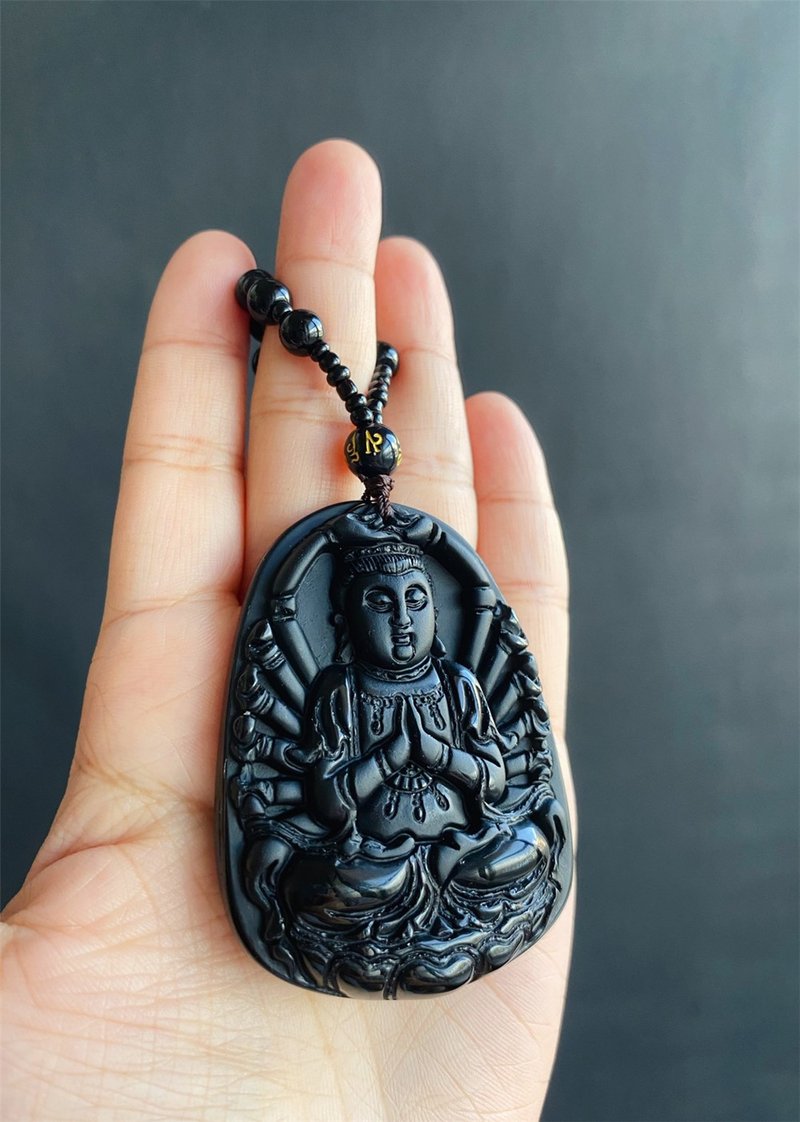 【售出】厚庄 水晶 避邪 擋煞 黑曜石 千手觀音 禮物 天 - 項鍊 - 水晶 黑色