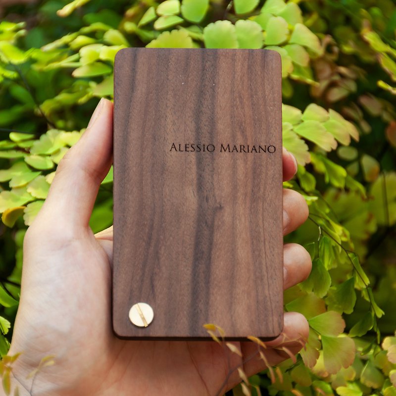 Solid wood hand-made business card case + earphone take-up / custom lettering / present with shipping and gift packaging - Other - Genuine Leather Orange