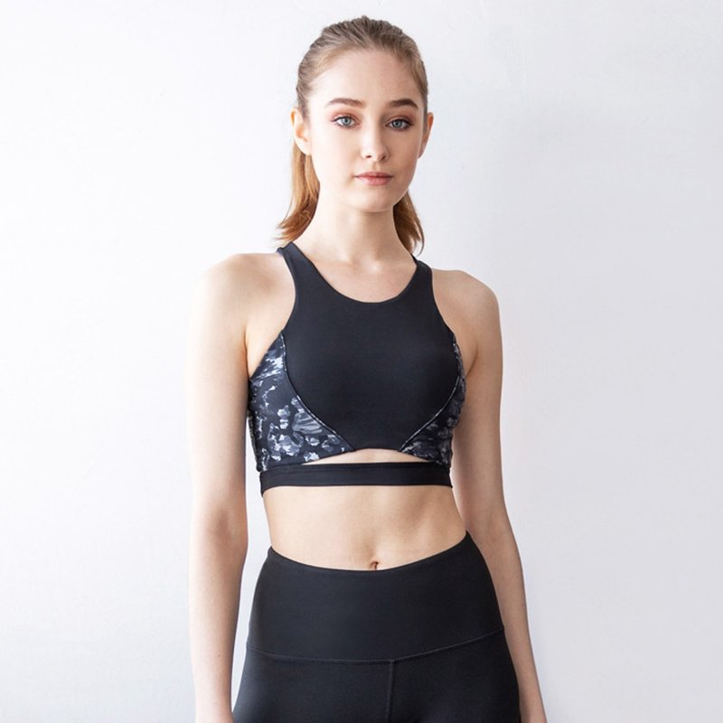 【NAMASTE】Kira 包覆美胸運動內衣 - 迷彩黑 - 運動內衣 - 尼龍 黑色