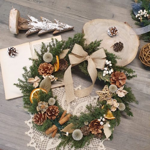 30cm プリザーブドクリスマスリース 枯れず変色しない ナチュラル