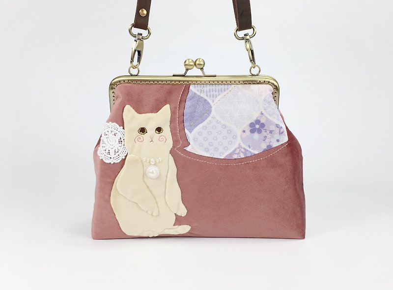 Cat framebag crossbody bag shoulder bag garnet pink - Messenger Bags & Sling Bags - Other Materials Pink