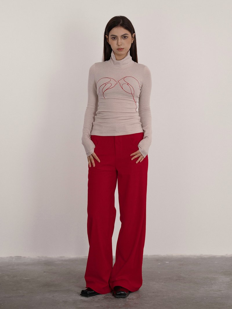 法式復古 / 刺繡堆領長袖上衣 / 蘭精天絲羊毛 - 女上衣/長袖上衣 - 其他材質 