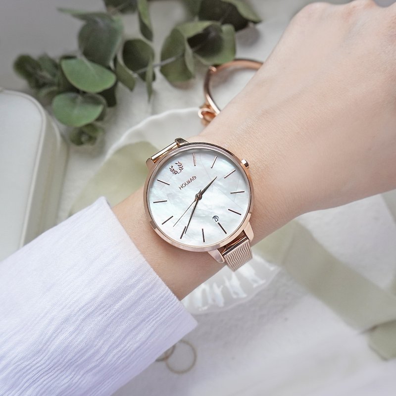 【送原廠錶帶】荷萊 HOURRAE幾何貝殼系列女錶-白 - 女裝錶 - 其他金屬 白色