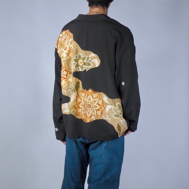 【日本製】exrtra long sleeve jacket, vintage Kimono jacket men, unisex Jacket - Men's Coats & Jackets - Silk Black