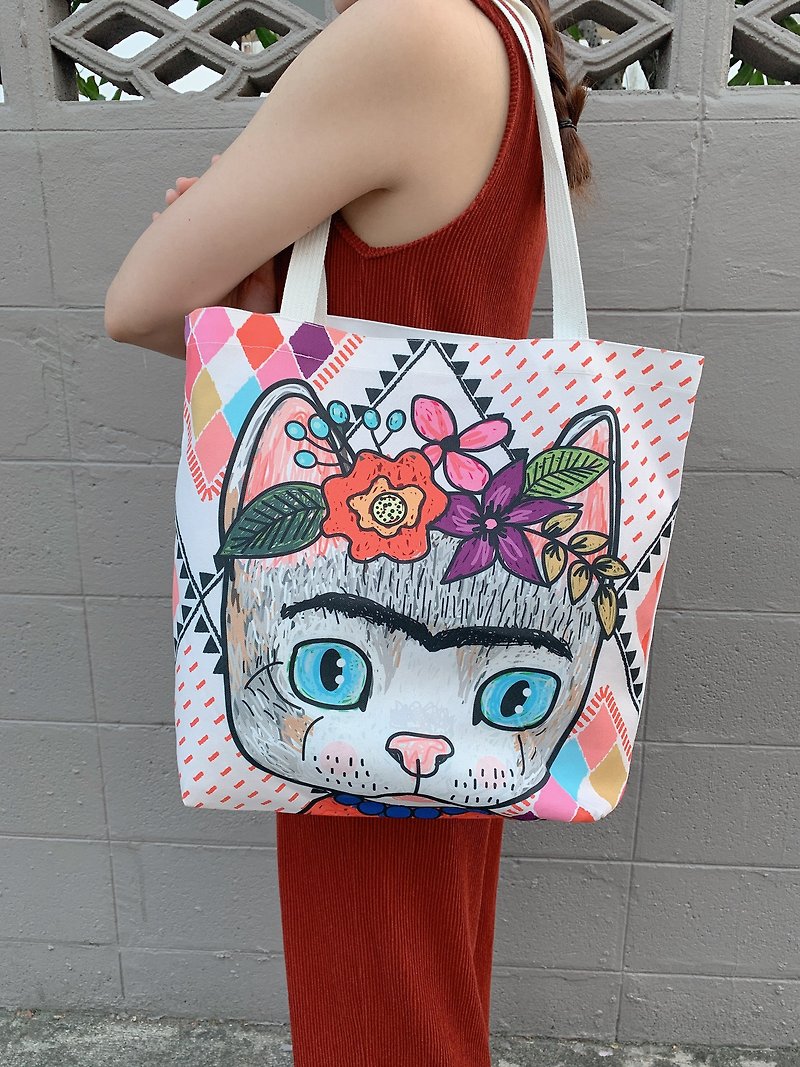 Artist Cat Frida Totebag - Handbags & Totes - Other Materials 