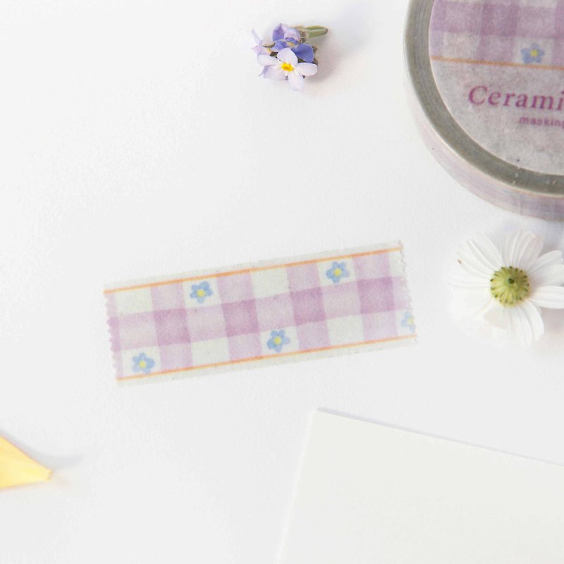 Ceramic Plate Masking Tape | Gingham Flower 1 - Washi Tape - Paper Purple