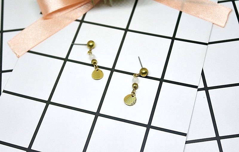 Bronze natural stone X <circularly Samurai> - pin earrings => Limited X1 - Earrings & Clip-ons - Gemstone White