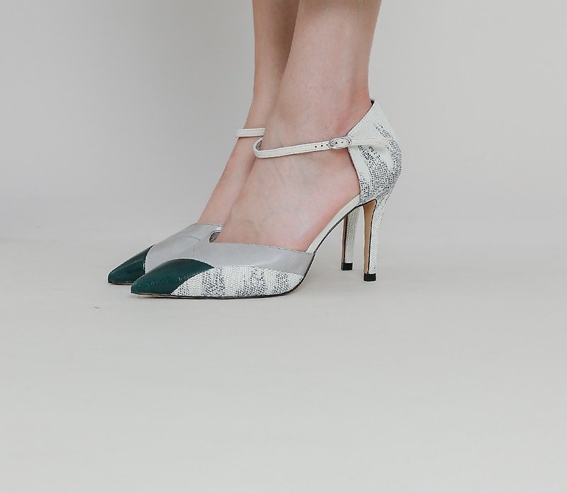 Arc leaf stitching around leather high heels meters - Sandals - Genuine Leather White