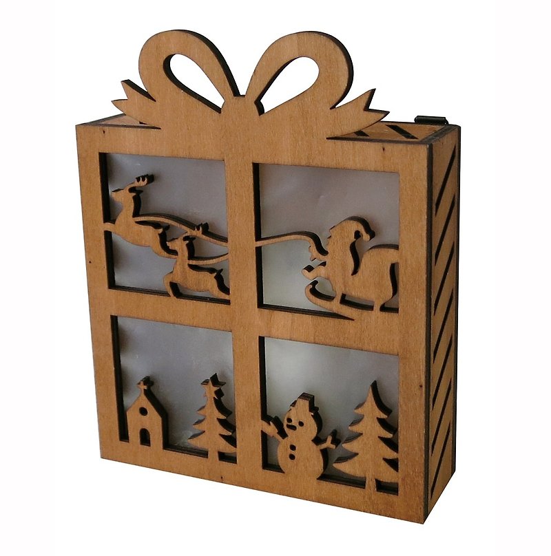 [Japan Decole] Christmas limited edition ★ wooden gift shape LED light box - โคมไฟ - ไม้ สีนำ้ตาล