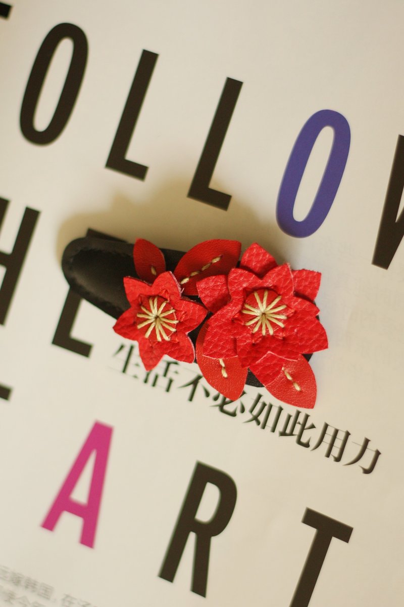 Genuine Leather Series | Original Design, Entirely Hand-Stitched | Bridal Hair Accessories | Hair Clip, Hair Ornament | Wedding - Hair Accessories - Genuine Leather Red