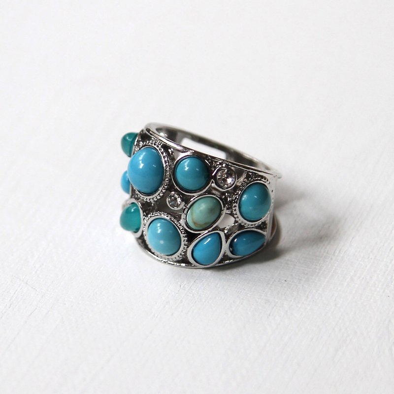 【蛋植物古着】復古松石藍古董戒指 - 戒指 - 其他金屬 藍色