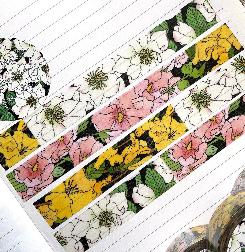 flower washi paper masking tape 10 (dami) - 紙膠帶/和紙/PET - 紙 多色