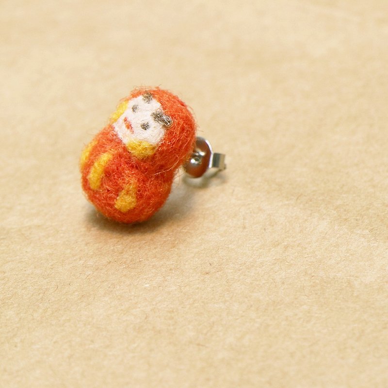 [Upside down tumbler] orange tumbler wool felt earrings (one) - Earrings & Clip-ons - Wool Orange