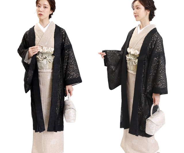 レース羽織 着物 コート 羽織 アウター フリーサイズ 単品 黒 - ショップ Fuuka Kimono トップス ユニセックス - Pinkoi