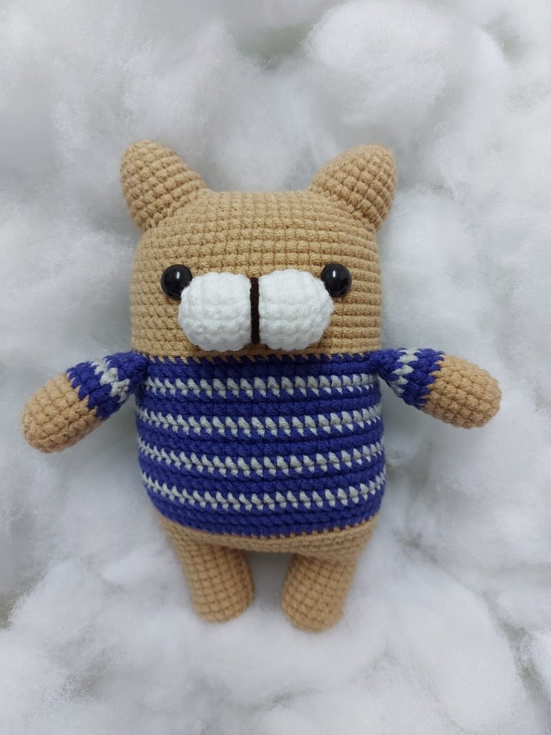 Crochet Toys - Blue and White Striped Cat  Wool Dolls Handmade Dolls Crochet Toy - Stuffed Dolls & Figurines - Other Materials Blue