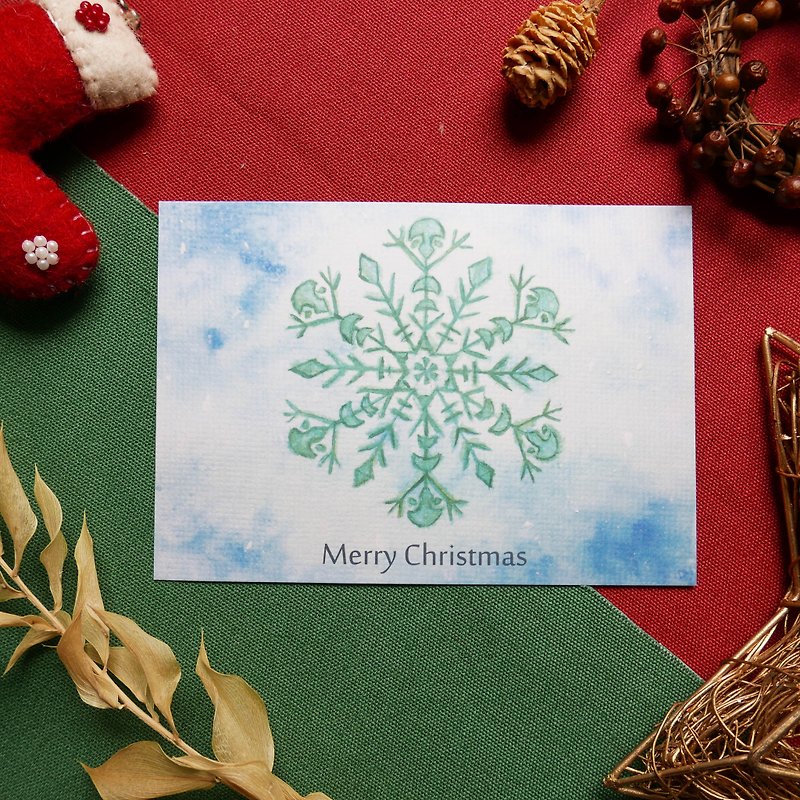 [雪花] 聖誕卡片 卡片 明信片 贈素色信封 聖誕禮物 交換禮物 暈染 水彩 手繪 - 心意卡/卡片 - 紙 藍色