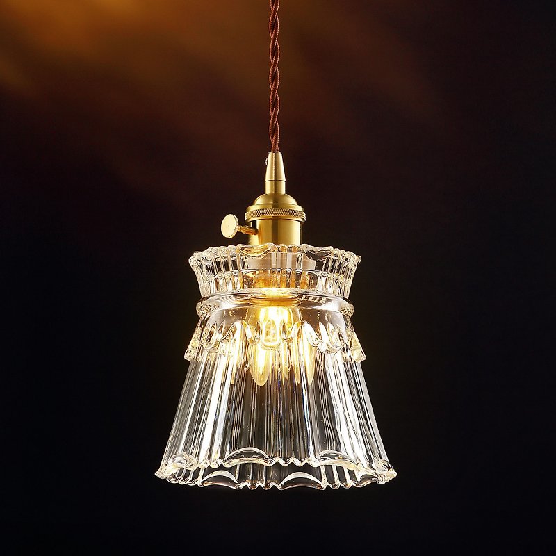 [Old Decoration] Nostalgic copper and glass chandelier PL-1734 with LED 6.5W bulb - โคมไฟ - แก้ว สีใส