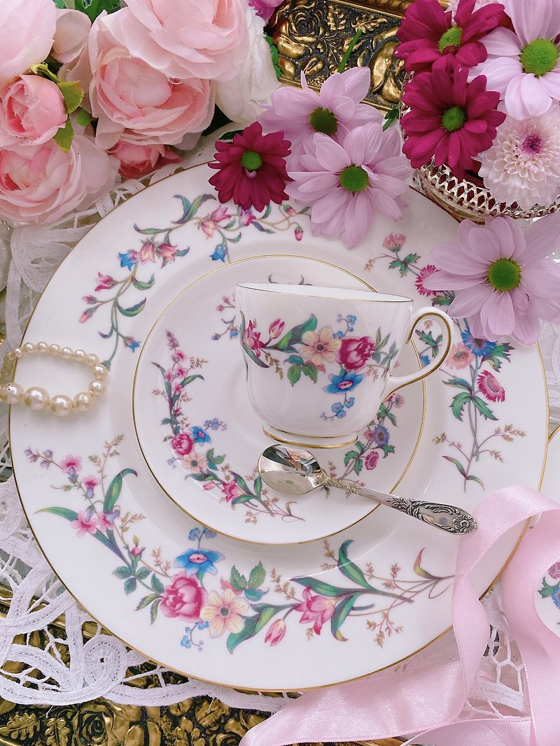 英國骨瓷皇家御用Wedgwood 1950年手繪花卉古董杯兩件組送禮 - 茶壺/茶杯/茶具 - 瓷 多色
