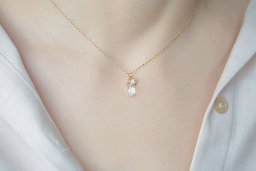 JieJie Jewelry 白水晶珍珠項鍊│14KGF 水晶項鍊 天然珍珠