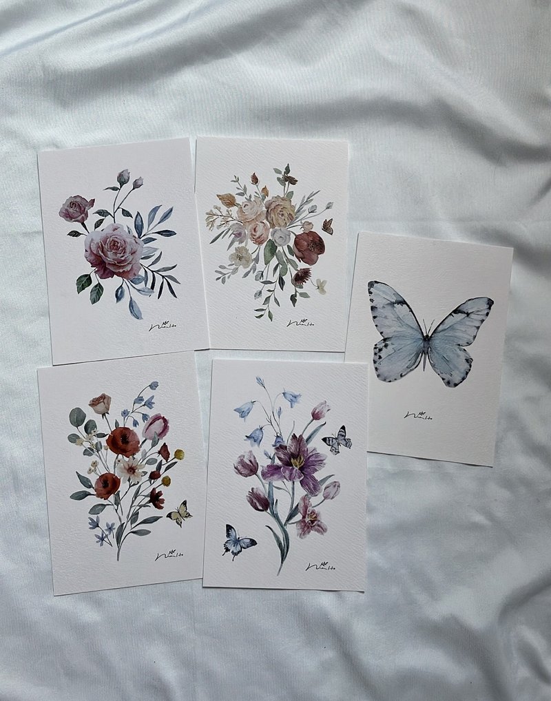 NINA HO flower illustration card set/discount set [choose 5 cards] - Cards & Postcards - Paper Multicolor