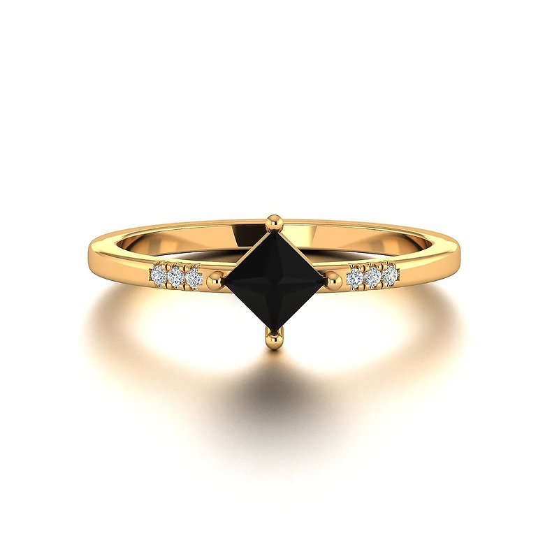 【PurpleMay Jewellery】18k Yellow Gold Black Onyx Natural Diamond Ring Band R027 - General Rings - Gemstone Black