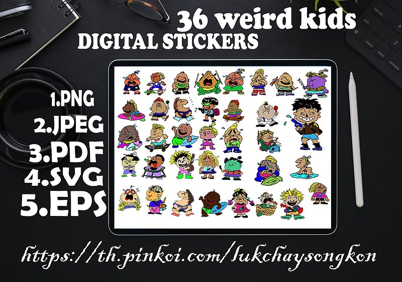Digital Download Stickers 36 weird kids Goodnotes &amp; Notability, ect.