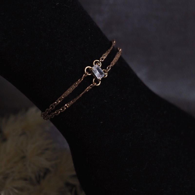Cubic Stone double row bracelet - Bracelets - Copper & Brass Gold