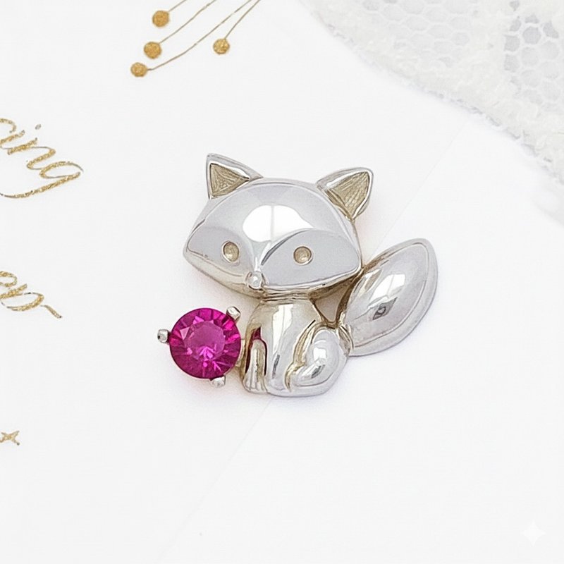 Exclusive Original Design Handmade 925 Sterling Silver Necklace Fox Necklace Rose Garnet Garnet - Necklaces - Sterling Silver 