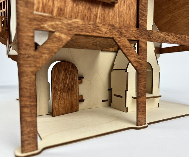 Fachwerk鍛冶屋中世のドールハウス|木製ドールハウス| DIYドールハウス 
