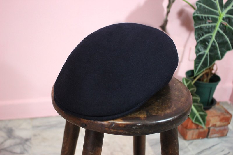 Vintage hat (Italian standard) Flat Cap navy 100% Made in Italy (Valentine's Day gift) - หมวก - ขนแกะ สีน้ำเงิน