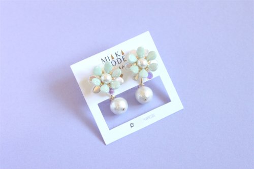 MIAKA CODE 。Handmade & Fashion 限量不補 - 手工串珠 日本製珠子 花花(蘋果綠色) 耳針/夾式耳環