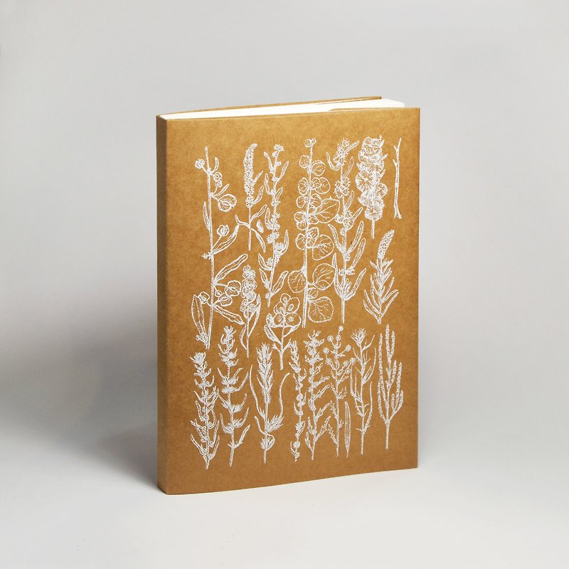 Blank sketch paper notebook | flowers and plants series 2 white (hand-serigraphy) - สมุดบันทึก/สมุดปฏิทิน - กระดาษ สีนำ้ตาล