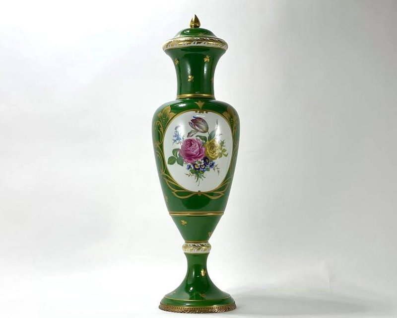 大型古董花瓶|利摩日瓷器和青銅花瓶與蓋子|法國1930年 - 其他家具 - 瓷 綠色