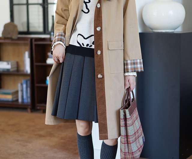 Plaid on sale splicing coat