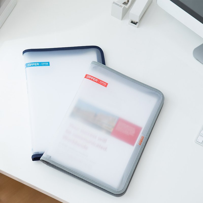 Korean original SYSMAX A4 file transparent storage folder (blue) zipper type - Folders & Binders - Plastic 