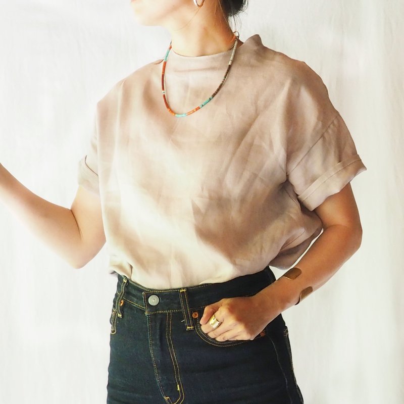 Antique mauve pink Linen T-shirt blouse - เสื้อเชิ้ตผู้หญิง - ผ้าฝ้าย/ผ้าลินิน สึชมพู