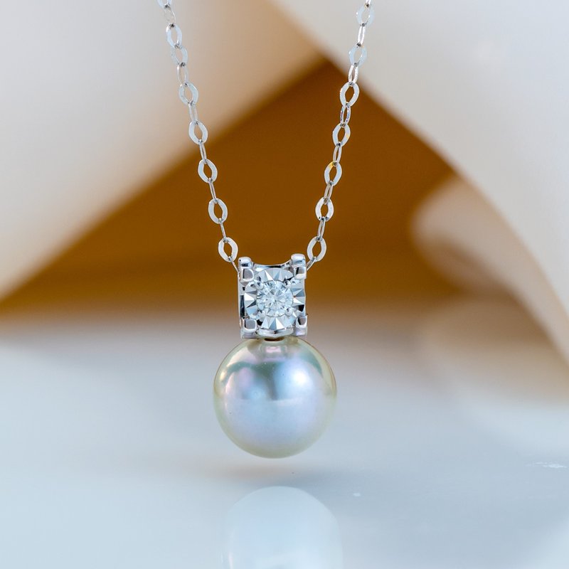 Akoya 銀藍色 皇妃貴族 18K白金 鑽石吊墜 - 吊飾/掛飾 - 珍珠 