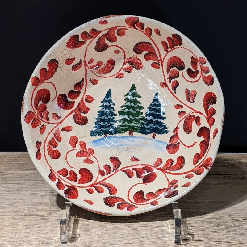 Italian handmade pottery - BAT Alpine hut deep plate 19cm - จานและถาด - ดินเผา สีแดง