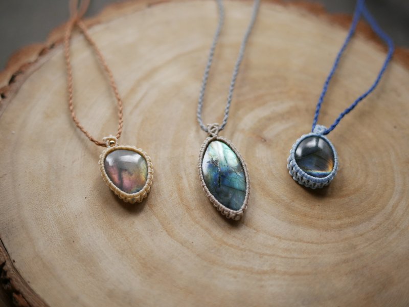 特價~N13 拉長石 l 南美蠟線 l 手工編織 l 項鍊 - 項鍊 - 半寶石 卡其色